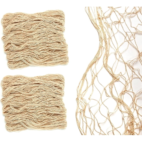 Bluetable Fish Net Decoration (2 Pack) – Nautical Fishing Net Decor for Mermaid & Beach Parties, Natural Color, 48” x 144”