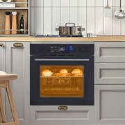 24 Built-in Electric Ovens with 70L Capacity, 3000W Single Wall Oven with View Window, Steam & Grill Oven 2 in 1, 8 Cooking Functions & 108 Automatic Recipes, 3D Surround Heating, LED Screen