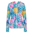 thumbnail image 4 of Uaswgudfs Women's Summer Hooded Zip-Up Sun Protection Jacket with Thumbholes, Tropical Pineapple Floral Print Casual Beach Cover Up, 4 of 5