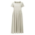 thumbnail image 4 of Itsame Women Summer Dress Solid Color Cotton Thin Dress Beige Size XL, 4 of 6