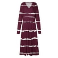 thumbnail image 4 of Cavosen Going out Dresses for Women Long Sleeve Red Maxi Dress High Waist V-Neck Calf Length Long Dress Striped Casual Trendy Dress Flowy Party Vacation Fall Winter Clothes S, 4 of 5