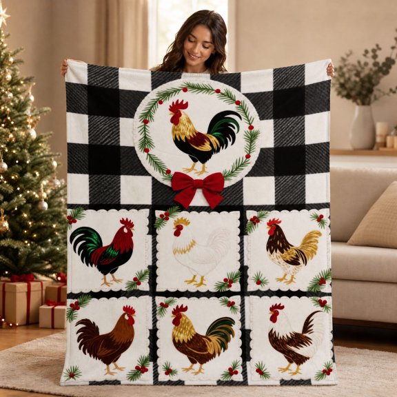 Christmas Flannel Throw Blanket Farmhouse Pines Berry Plush Soft Cozy Decorative Blanket For Sofa Bed Couch Holidays Home Decor 130x150cm