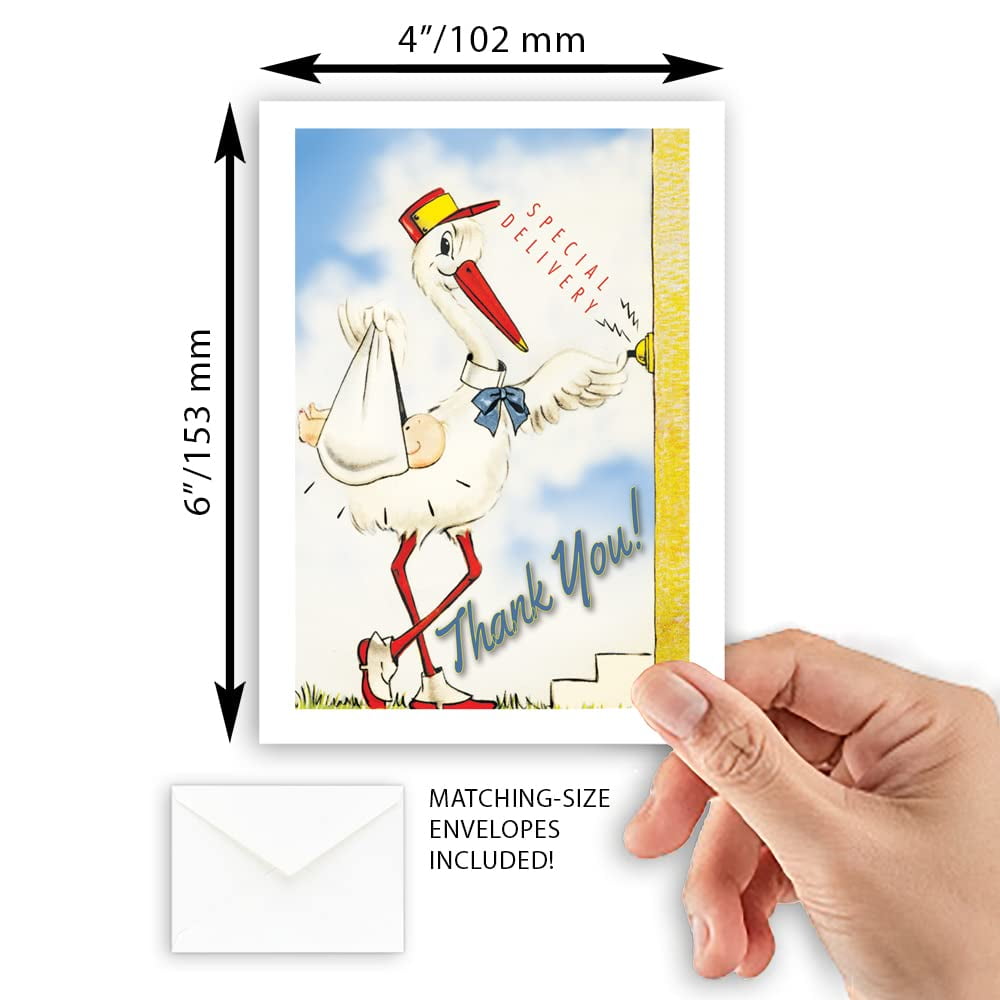 Stork Baby Shower Thank You Greeting Cards | 36 Pack Bulk Set (4x6)
