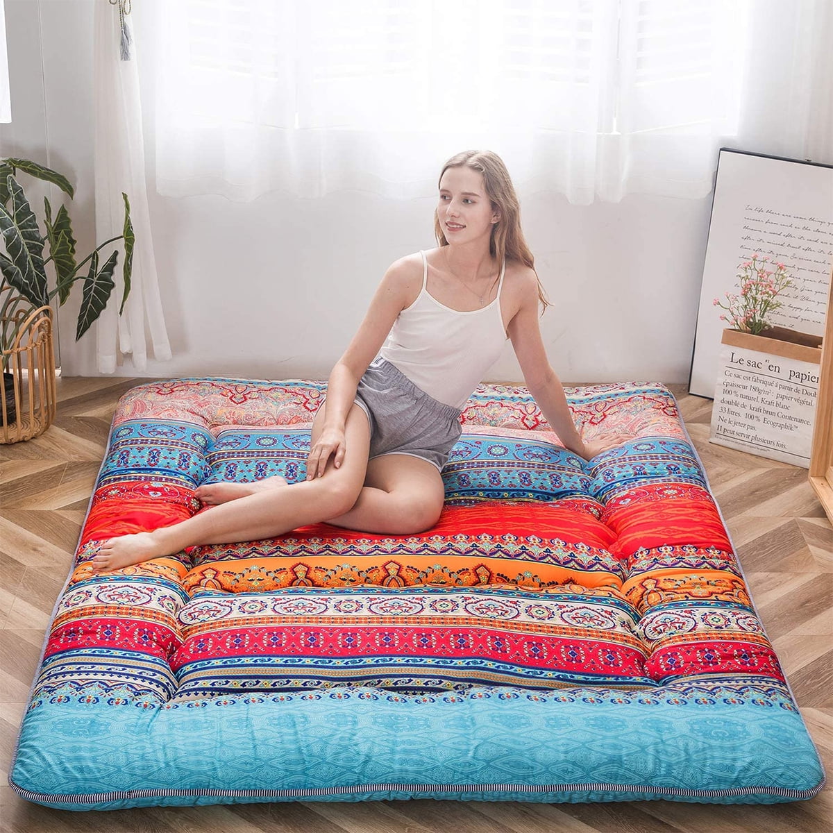 GOODONE Japanese Floor Mattress Futon Mattress Boho Design Sleeping Mat Twin Size
