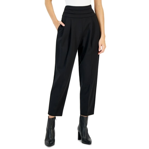 INC International Concepts Womens Pleated Waist Tapered Pants Deep Black S