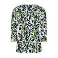 thumbnail image 5 of DPTALR George Women's Fashionable Casual Print V-Neck Slim 3/4-Sleeve Tops for Fall,Green,Size XXL, 5 of 7