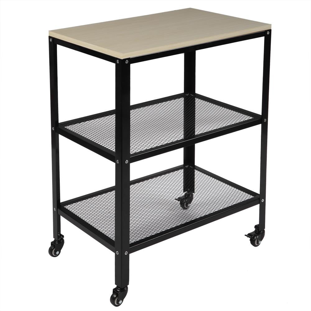 3-Tier Kitchen Microwave Cart, Rolling Kitchen Utility Cart, Standing Bakers Rack Storage Cart with Metal Frame for Living Room