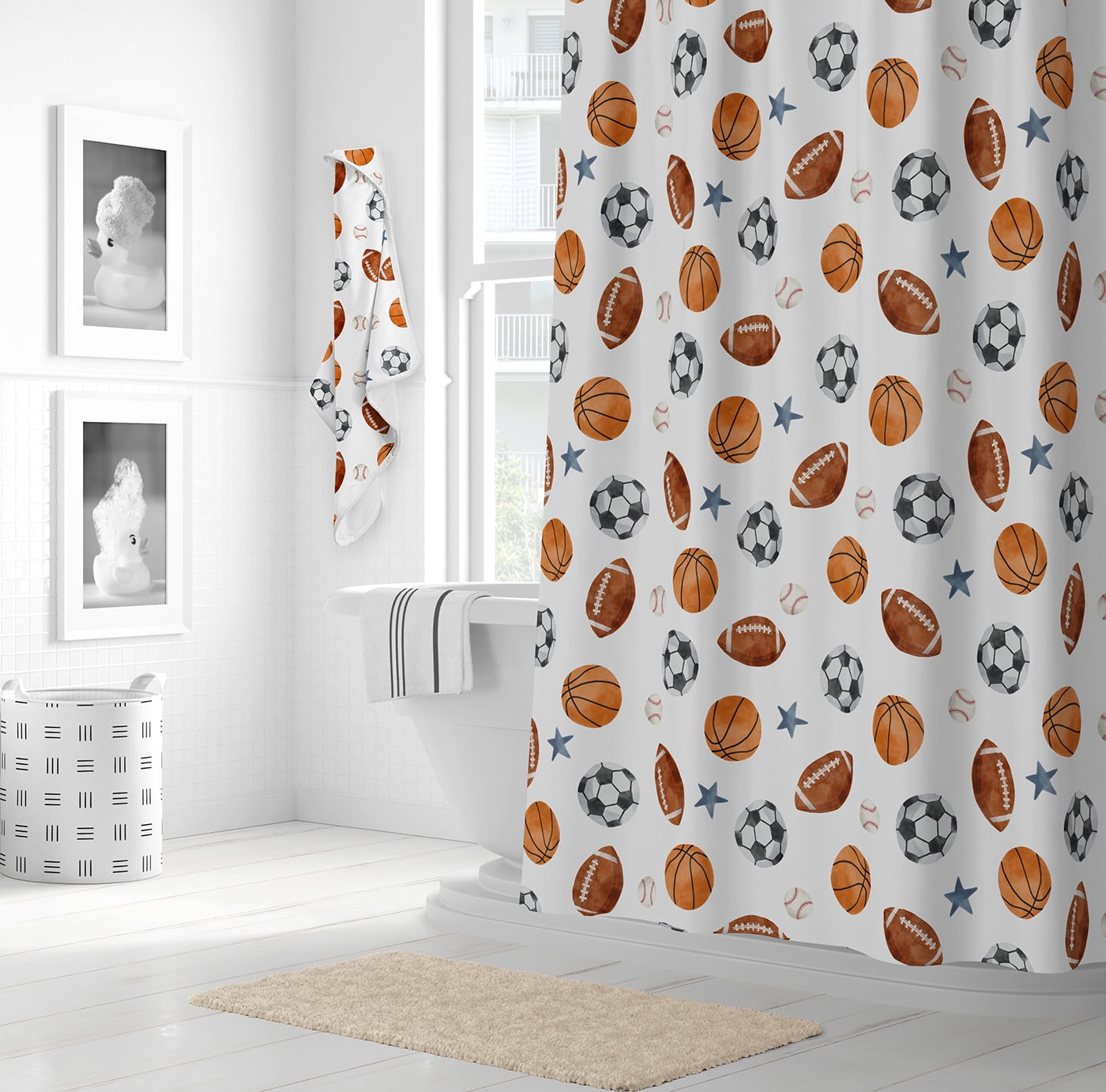Sweet Jojo Designs Watercolor Sports Theme Boy Hooded Baby Towels - Toddler Bath Towel