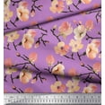 thumbnail image 2 of Soimoi Purple Viscose Chiffon Fabric Peach Flower Watercolor Printed Fabric 1 Yard 42 Inch Wide, 2 of 3