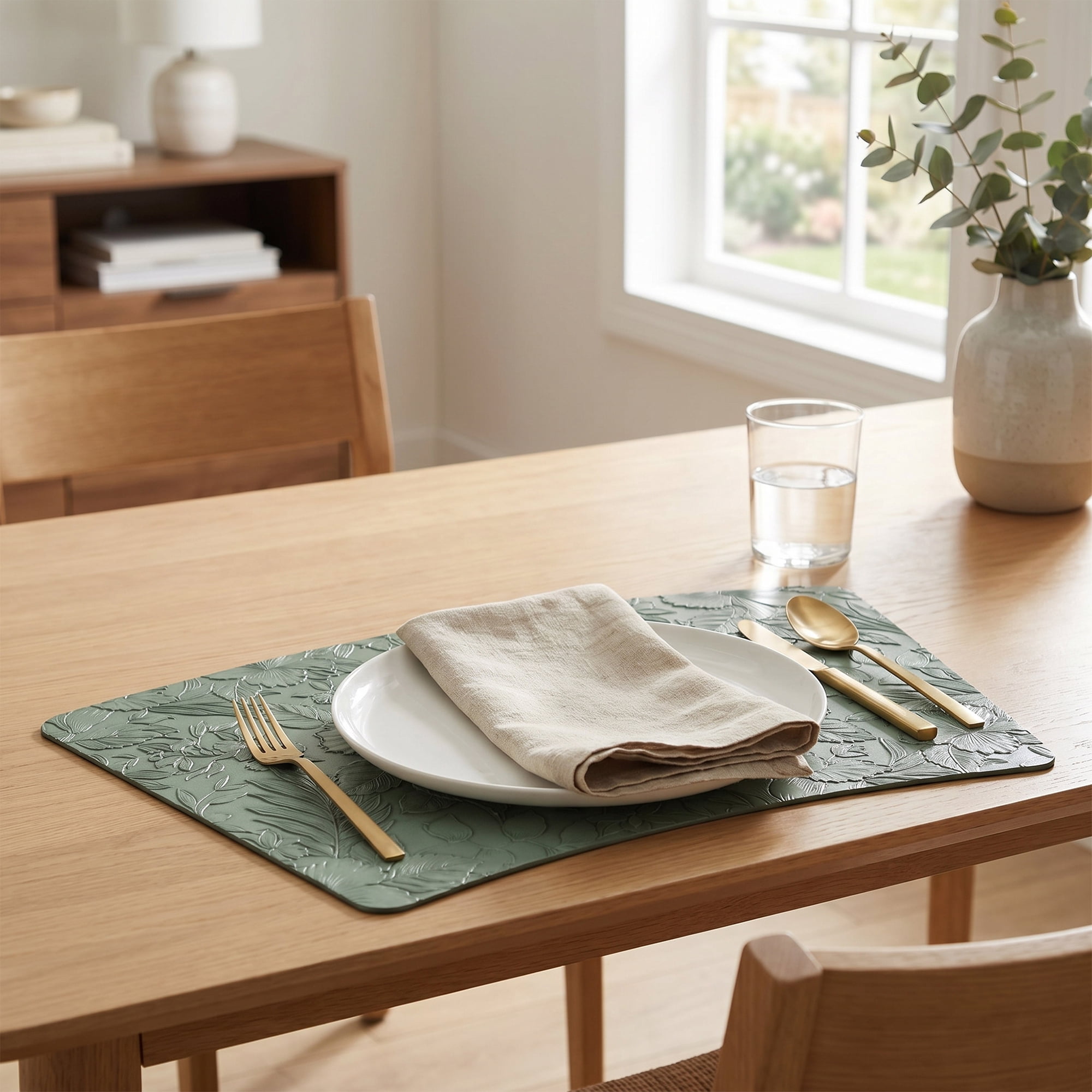 Unique Bargains Set of 6 Place Mat Faux Leather Table Placemats Washable Green 19x12in