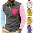 thumbnail image 7 of qucoqpe Men's Color Block Long Sleeve Shirt Casual Buttons Lapel Patchwork T-Shirt Style Top Lightweight Fall Winter Sweatshirt Blouse, 7 of 7