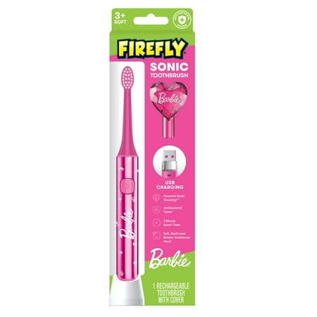 Firefly Slim Sonic Kids Barbie Toothbrush with USB Charging and Antibacterial Cover, Soft