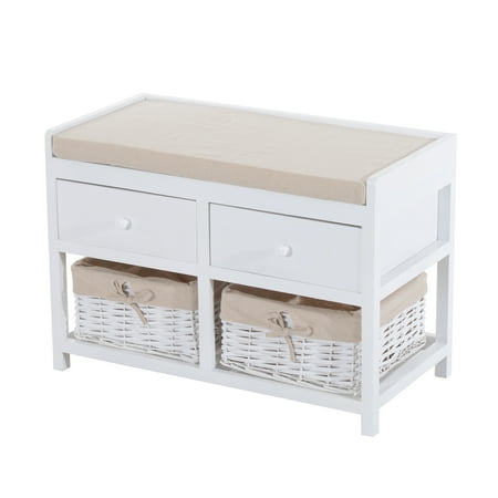 Homcom 2 Drawer Basket Padded Cubby Bench White Beige Homcom 2 Drawer Basket Padded Cubby Bench White Beige