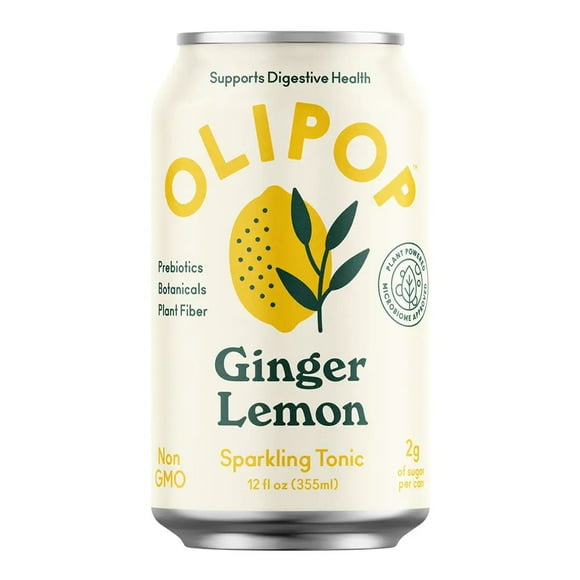 Olipop Ginger Lemon Sparkling Tonic 355 ml, 12 fl oz- Case of 12