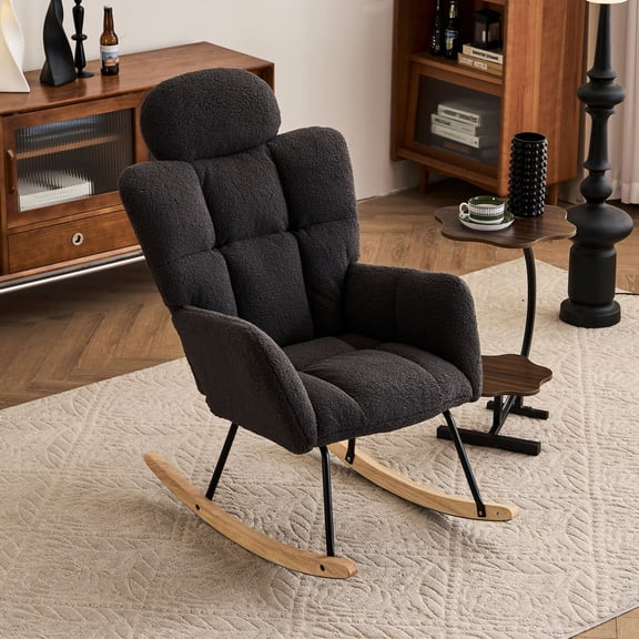 Soft Teddy Covered - Rocking Chair for Relax - Indoor Living Area - Easy to Assemble