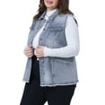 thumbnail image 2 of DARING DIVA Women's Plus Size Denim Button Chest Flap Pocket Vest 2X Gray Blue, 2 of 6