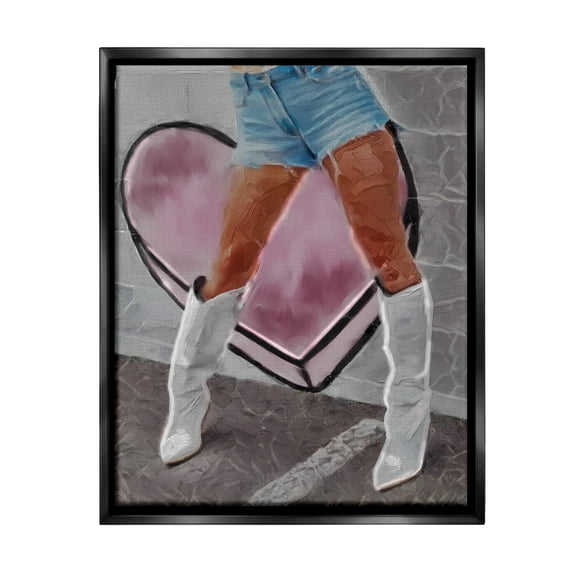 Stupell Industries Chic Cowgirl & Heart Beauty & Fashion Painting Black Floater Framed Canvas Art Print Wall Art, 17 x 21