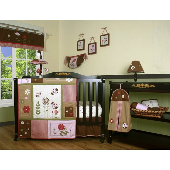 Bumperless 12 Pieces LadyBug Flower Nursery Crib Bedding Set