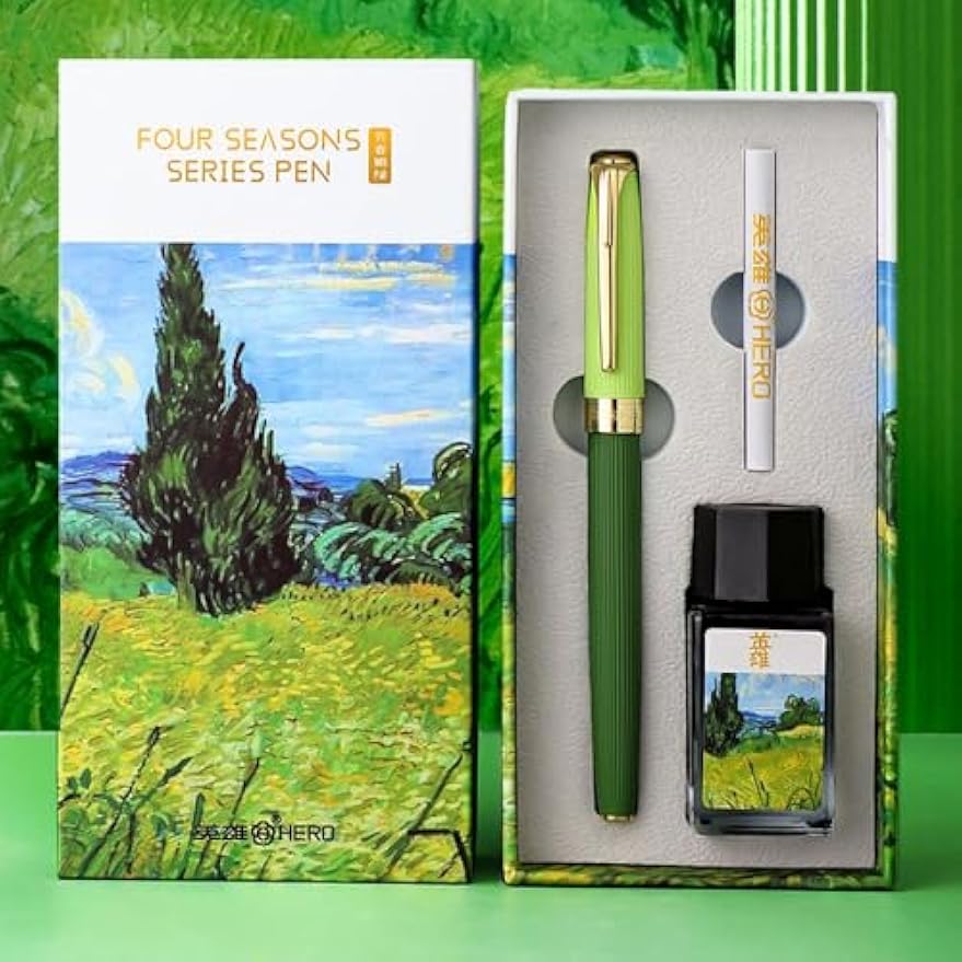 Stainless Steel Fountain Pen Gift Set with Refillable Ink Converter, Fine Point Fountain Pen for Writing, Office Supplies, Gift Box, Black Ink