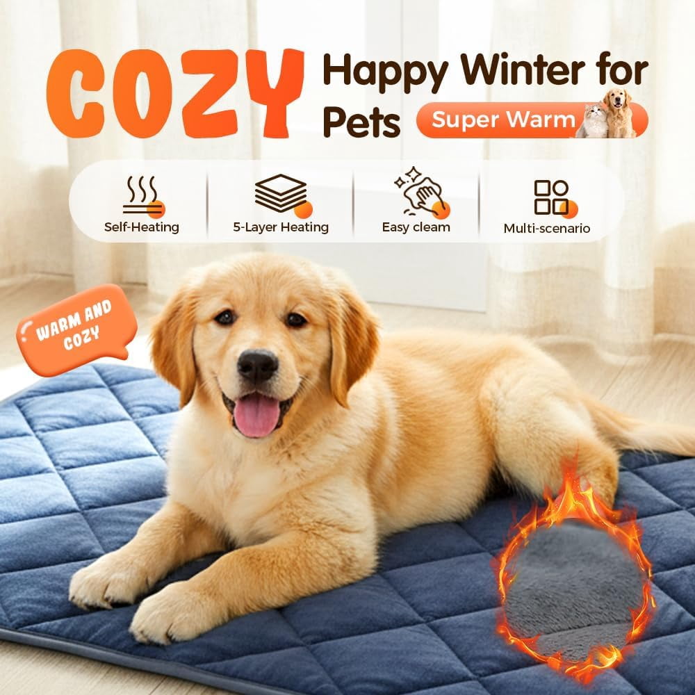 Thermal Reflection Pad for Dogs Cats, 2026 5-Layer Self Warming Thermal Dog Bed, Washable Non-Slip Self Heating Pet Crate Pad for Indoor Outdoor Pets (Grey, S:15.7 × 19.7 in)