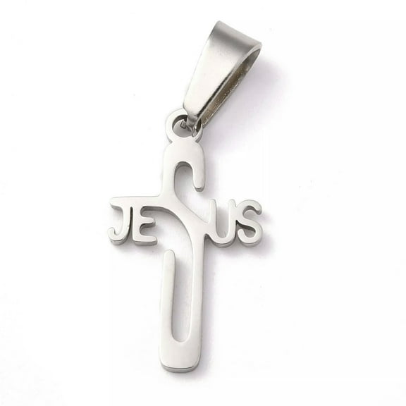 U8MO 5Pcs Easter Stainless Steel Pendants Cross Charms with Word Jesus 21x12x1.2mm
