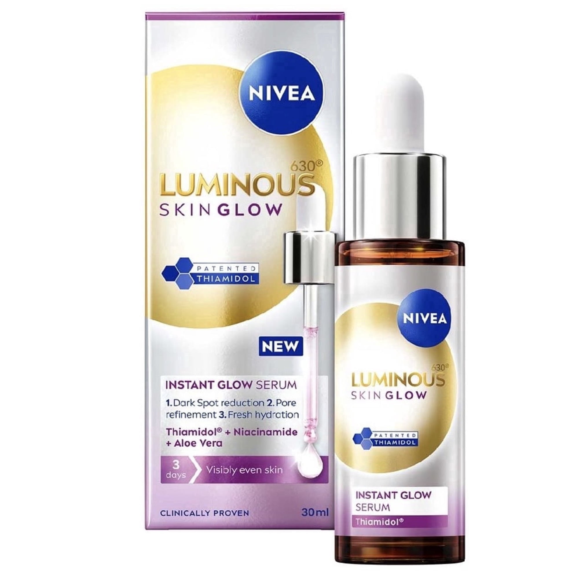 NIVEA Luminous630 Skin Glow Serum, Pore Refining and Hydrating for 2x More Glowy Skin 30ml