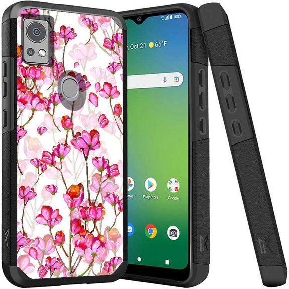 ANJ  Shockproof Dual Layer Slim Hard Case   Tempered Glass Cover Compatible with Icon 5, AT&T Motivate 4 - Pink Floral