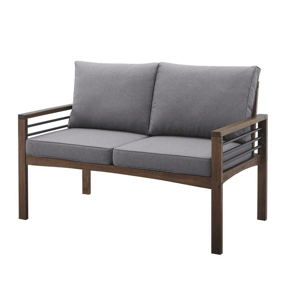 Walker Edison Lucien Modern Patio Loveseat, Dark Brown