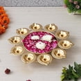 thumbnail image 3 of Accessorize Kingdom Golden Metal Handcrafted Designer Urli with 10 Diyas - Elegant Home Decor Centerpiece, for Diwali, Birthdays, Anniversaries, and Special Occasions, 3 of 4