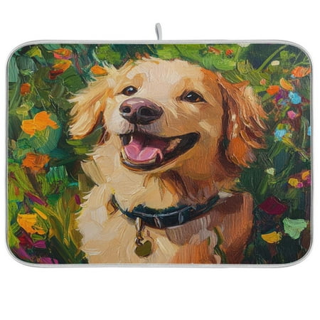 

Kitchen Drying Mat 16x18In Drying Dish Mat Dish Drying Mats Kitchen Countertop Multi-Function Drain Drying Mat Kitchen Table Garden Smiling Dog