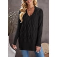 thumbnail image 3 of Asyoly Women's Casual Side Slit Knit Sweater Long Sleeve Solid Color Loose V-Neck Pullover Jumper Top, 3 of 7