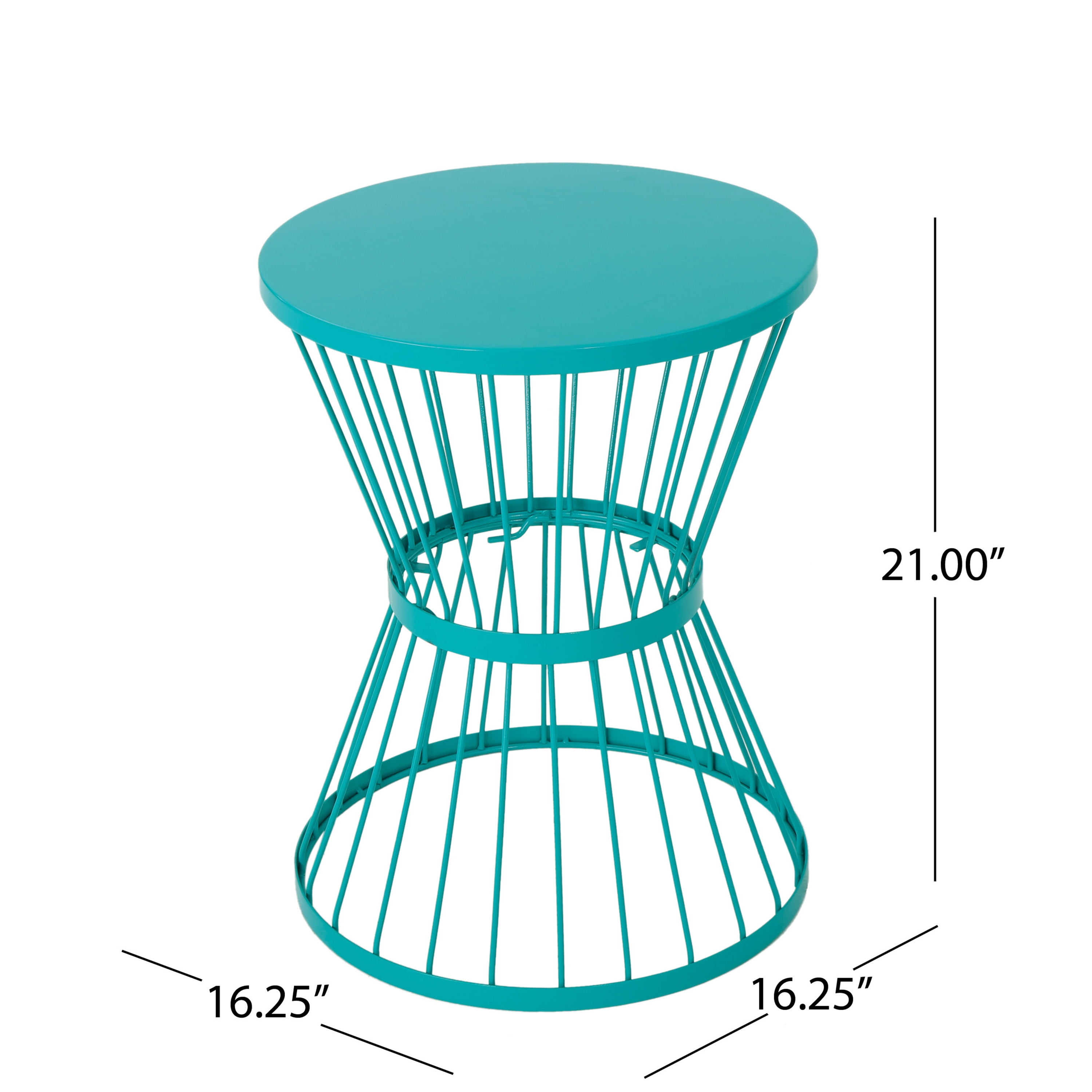 Hourglass Side Table, 16 Inch Stainless Steel Open Cage Design End Table for Patio Balcony, Taupe