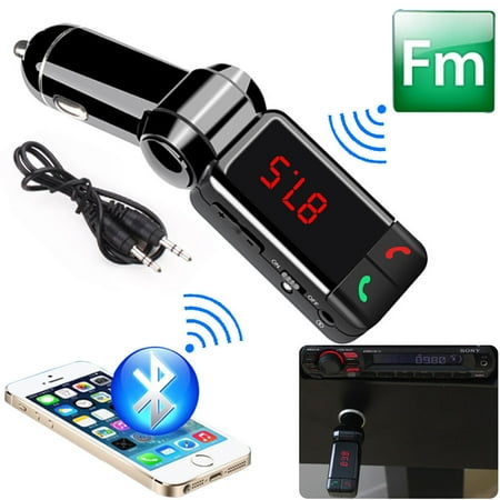 - Car Bluetooth Kit Music Player FM Transmitter Wireless for Car MP3 Player with Dual USB Charging, Card Reading + AUX Input, Music Control and Hands-Free Calling