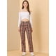 thumbnail image 3 of INSPIRE CHIC Pantalones a cuadros casuales para mujer, bolsillos, pierna recta, trabajo, oficina, pantalones Rojo Marrón Beige XS, 3 of 6