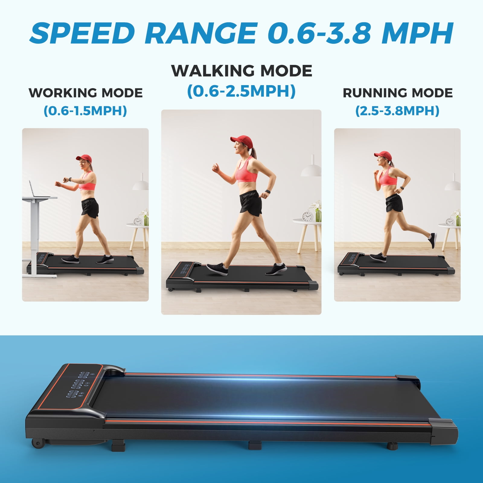 CONCETTA Walking Pad Treadmill with Remote Control, Slim Design for Home & Office, Speed Range 0.6~3.8mph