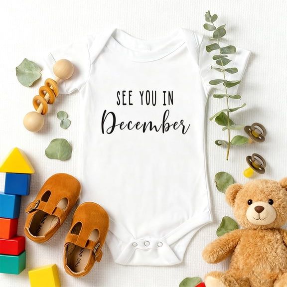 Christmas Baby Announcement Onesie, "December Baby" 100% Cotton Bodysuit, Holiday Newborn Photoshoot & Gift