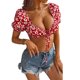 thumbnail image 2 of VISgogo Blusas cortas con estampado de flores para mujer, blusas cortas de manga corta con cordones, playera informal de corte bajo con ombligo VISgogo moda, 2 of 7