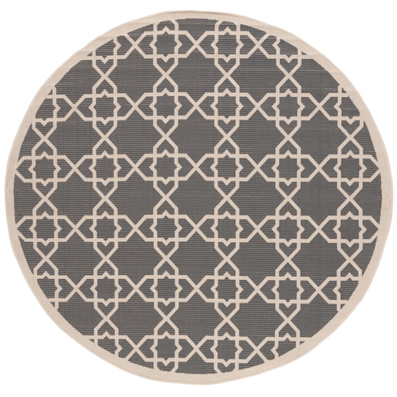 SAFAVIEH Courtyard Carol Geometric Indoor/Outdoor Area Rug, 7'10" x 7'10" Round, Grey/Beige