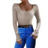 thumbnail image 1 of PMUYBHF Combinaison Chandail pour Femme Femmes Couleur Unie Col en U Chandail Tricoté Chandail à Col Roulé de Base Hauts L, 1 of 5