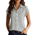 thumbnail image 2 of Ayolanni Button Down Summer Shirts for Women Short Sleeve Dressy Striped V-Neck Blouse Cap Fitted Workout Office Shirts Summer Tops Black L, 2 of 6
