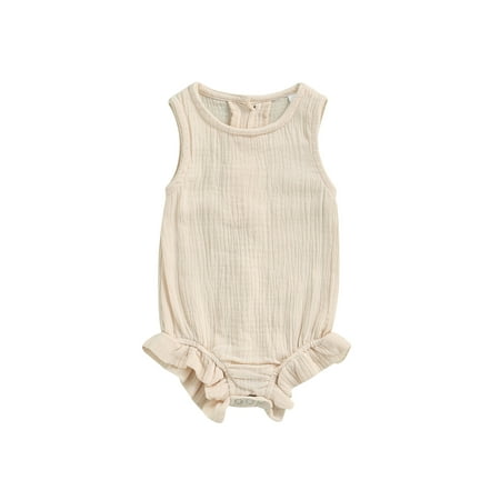 

Nokpsedcb Infant Baby Boys Girls Bodysuit Sleeveless Pleated Elastic Leg Opening Buttoned Crotch Triangle Romper Apricot 3-6 Months