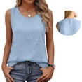 thumbnail image 4 of Linen Tank Tops for Women Comfy Summer Sleeveless Crewneck Gauze Shirts Casual Blouse Loose Fit Tops Sky Blue S, 4 of 6