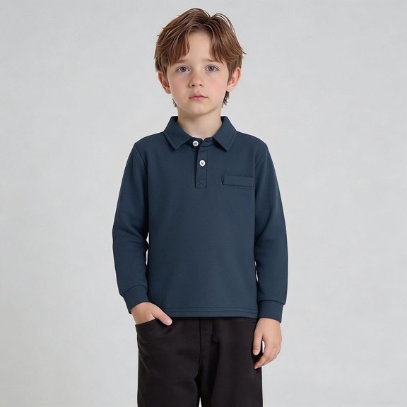 Youth Polo Shirts for Boys Long Sleeve Boys Navy Button down Shirt Collar Shirt Uniform Shirts for Boys Boys Button Down Shirt 2-3 Years
