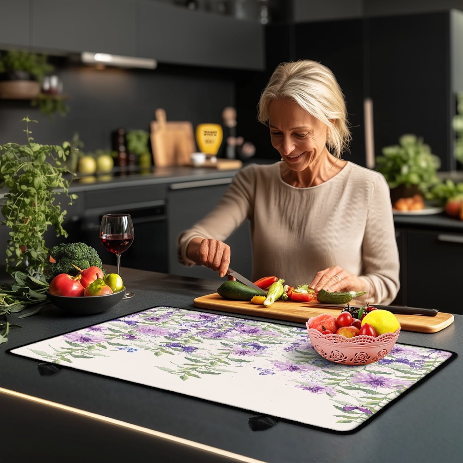 ZIATUBLE Induction Cooktop Cover Multipurpose Electric Stovetop Cover Glass Ceramic Top Stove Cover Range Cover Protector for Electric Stove, 29 x 21 Inch, Butterfly Flower Beige