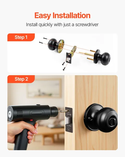 6 Pack Matte Black Door Knobs,Keyless Privacy Knobs with Round Ball and Thumb Turn Lock,Durable All-Metal Hardware for Modern Bedroom and Bathroom Decor