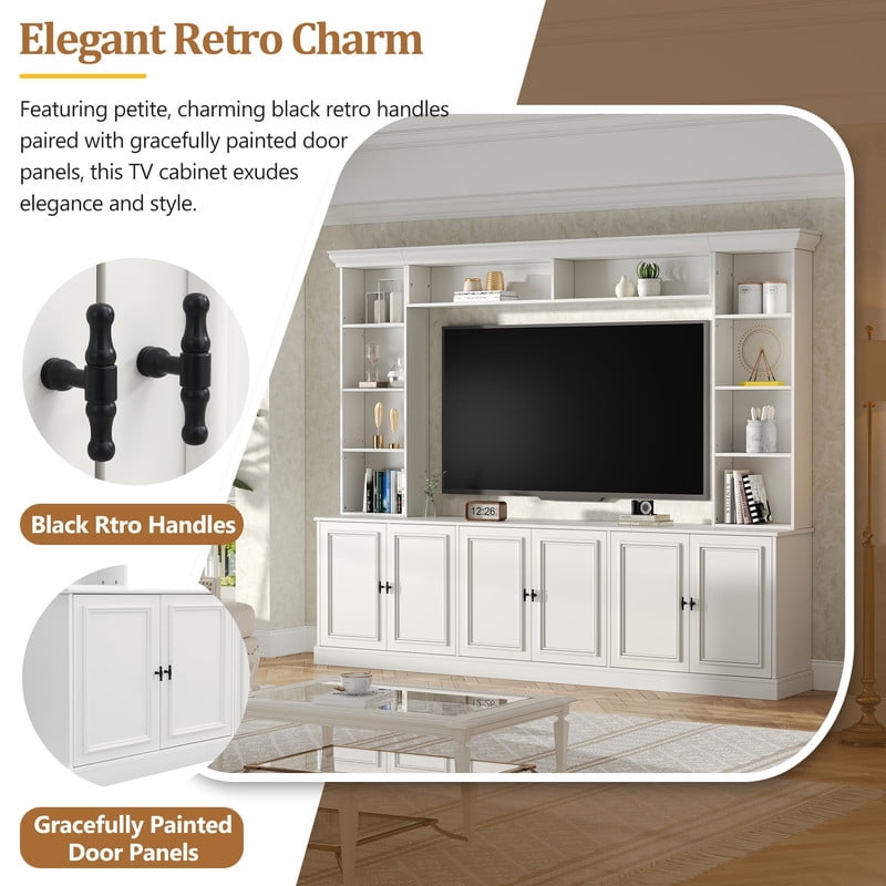 4-Piece Mid-Century Wall Unit Entertainment Center with Bookshelf for TVs Up to 70", Versatile TV Stand with Adjustable Shelf for Living Room
