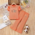 thumbnail image 2 of Gubotare Girls Two Piece Set Baby Girl Summer Clothes Set Short Sleeve Tops Pants Cute Infant Toddler Outfits 4T 5T (Orange,4-5 Years), 2 of 7