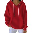 thumbnail image 2 of Women's Ribbed Texture Oversized Hoodie, Solid Color Adjustable Drawstring Hooded Sweatshirt with Pocket, Long Sleeve Casual Streetwear for Fall Winter 2025, Loungewear and Daily Outfits Red XL, 2 of 5