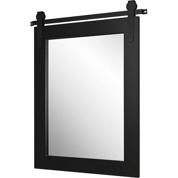Farmhouse Wood Framed Wall Mirror Barn Door Rustic Mirrors for Wall (Black, 22 inches x28 inches )