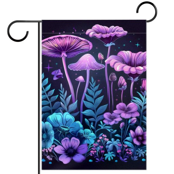 Purple Flowers Trees and Mushrooms Welcome Garden Flags, 12 x 18 Inch Double Sided Outdoor Yard Flags Waterproof For Home Outside Patio Lawn Porch